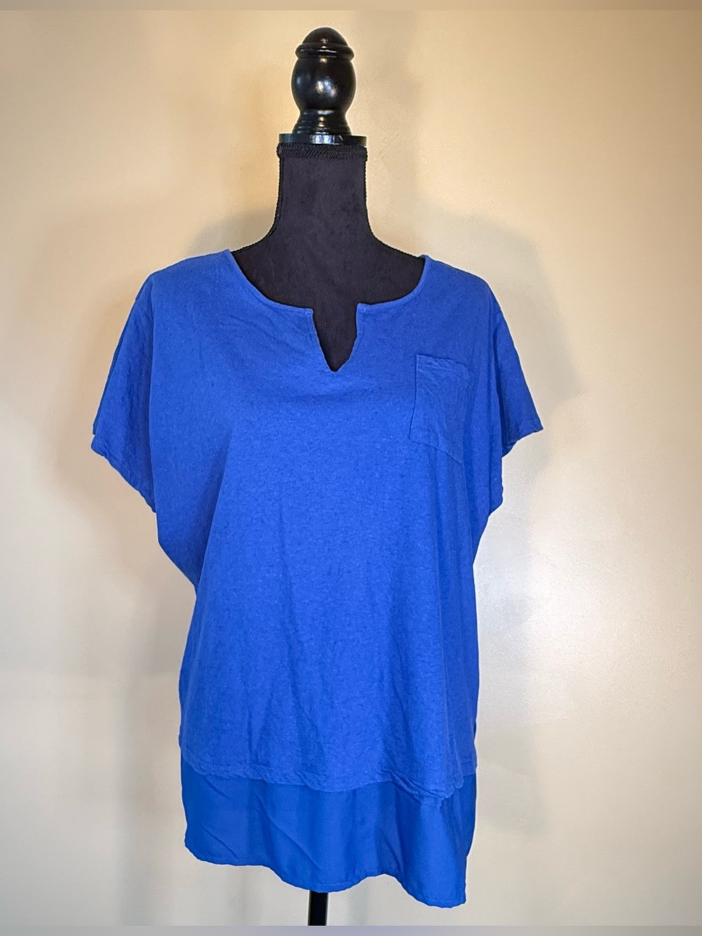 Caribbean Joe Women’s Short Sleeve Cotton Linen Blend Tee Size 2XL Royal Blue